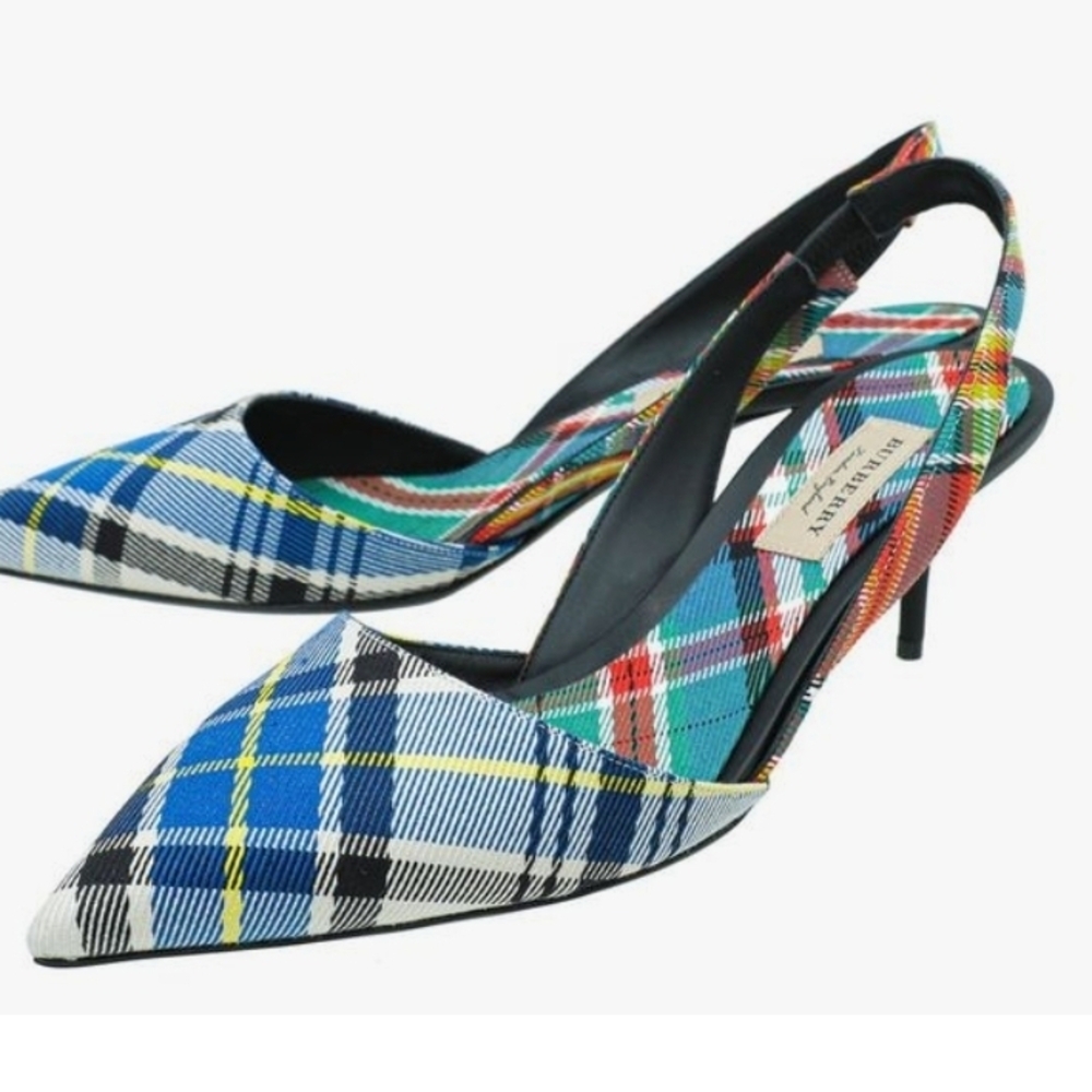 Burberry Multicolor Blue Plaid Slingback Heels
